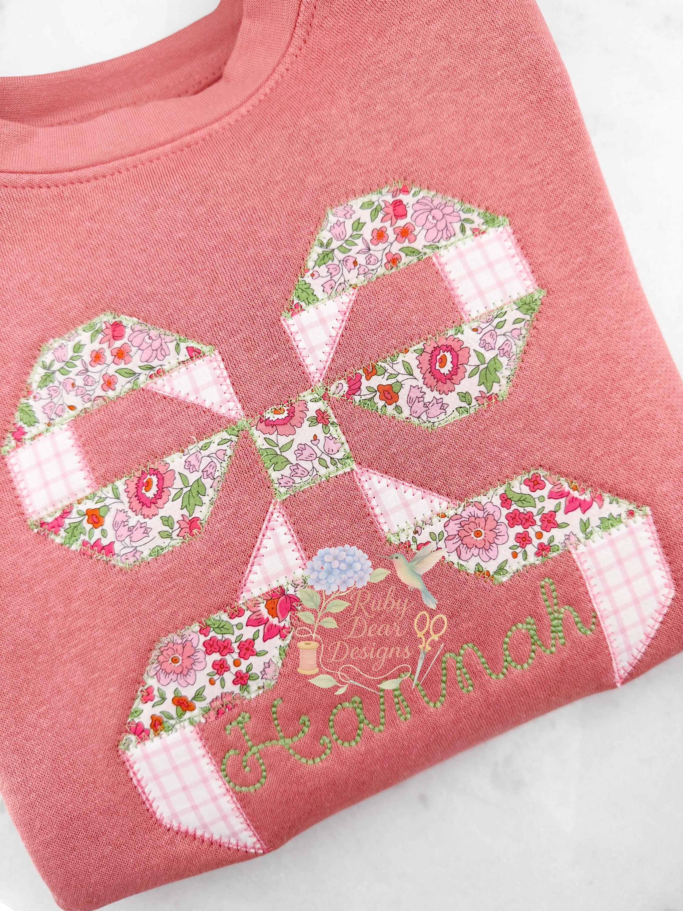 Quilt Block Bow Ribbon Style Zig Zag Appliqué Machine Embroidery Design