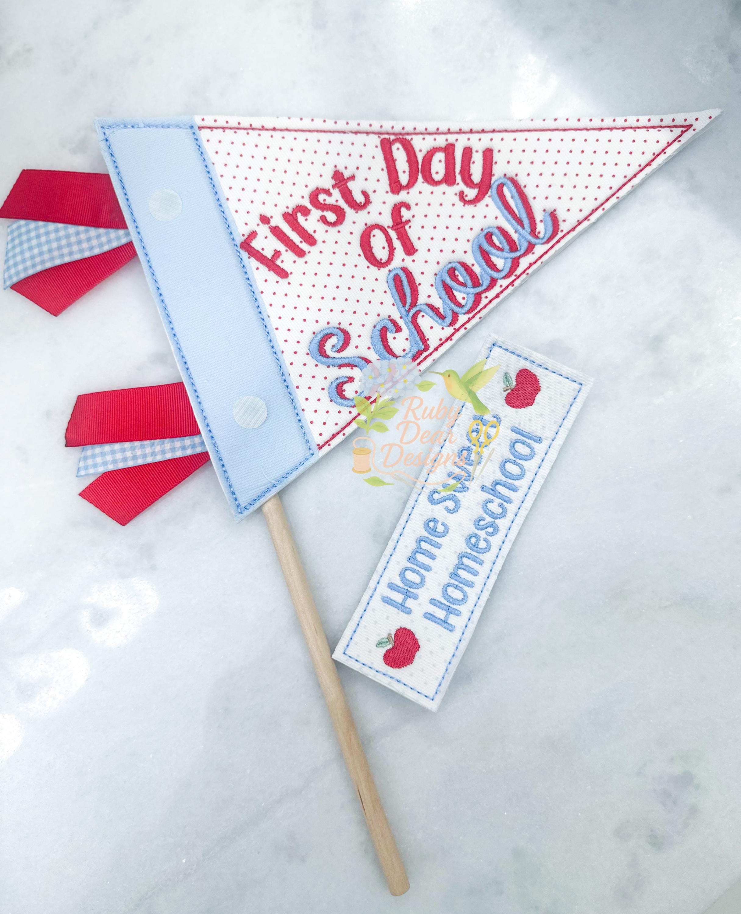 In The Hoop Pennant Back To School Bean Stitch Machine Embroidery Design