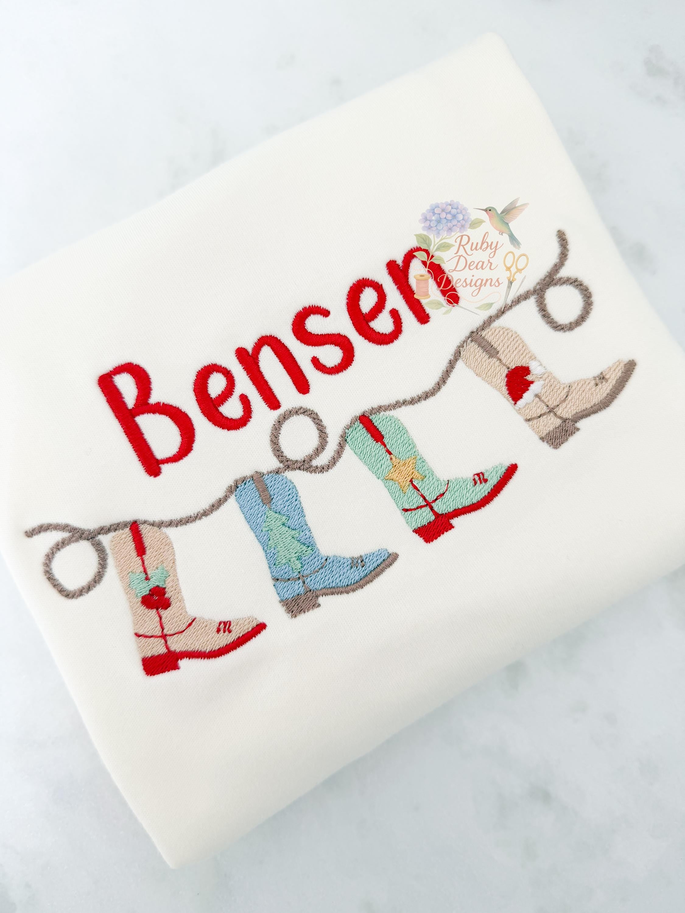 Christmas Cowboy Boot Swag Fill and Satin Stitch Machine Embroidery Design