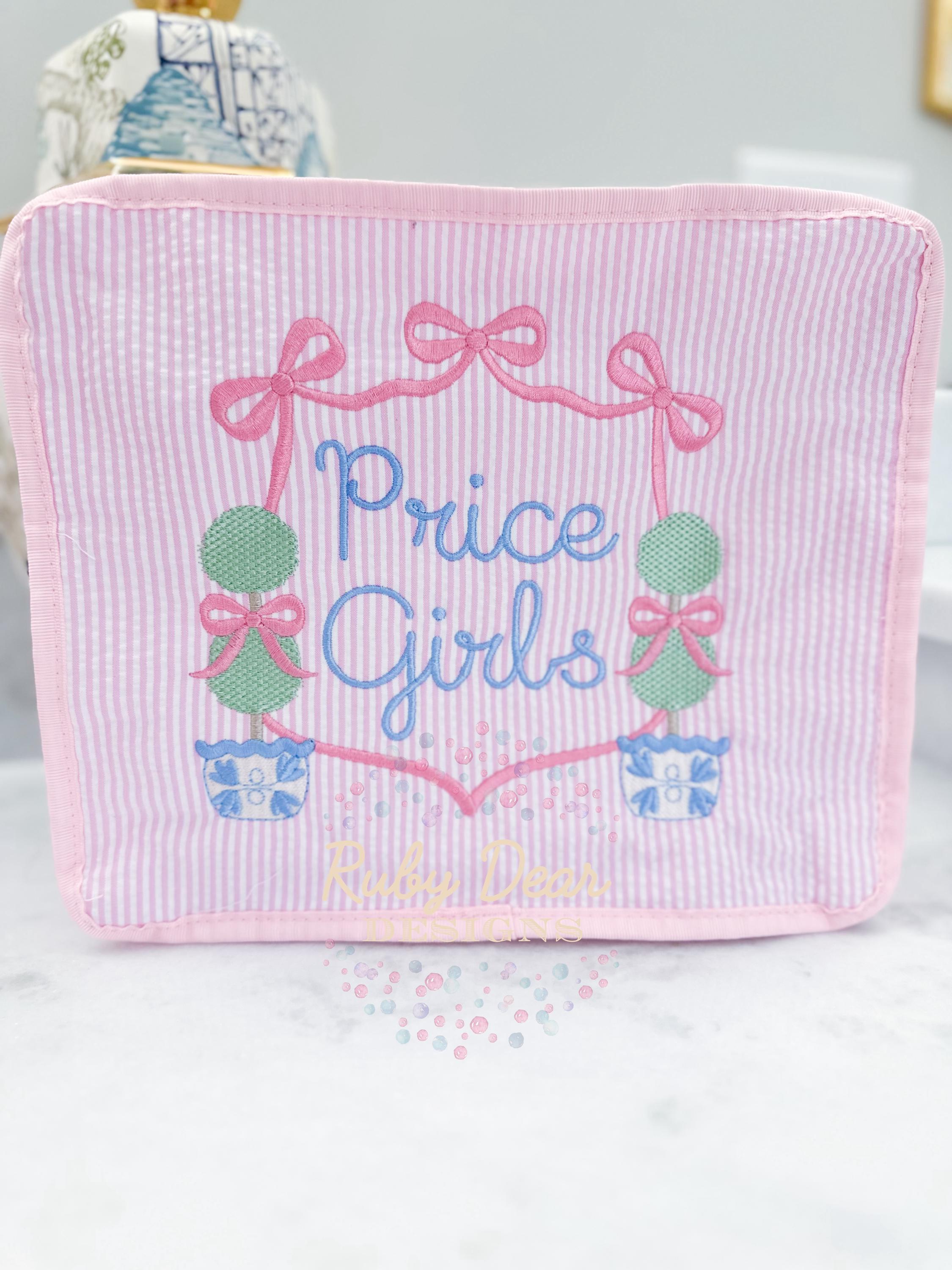 Bows and Chinoiserie Topiaries Classic Southern Grandmillineal Satin and Oil Stitch Machine Embroidery Design