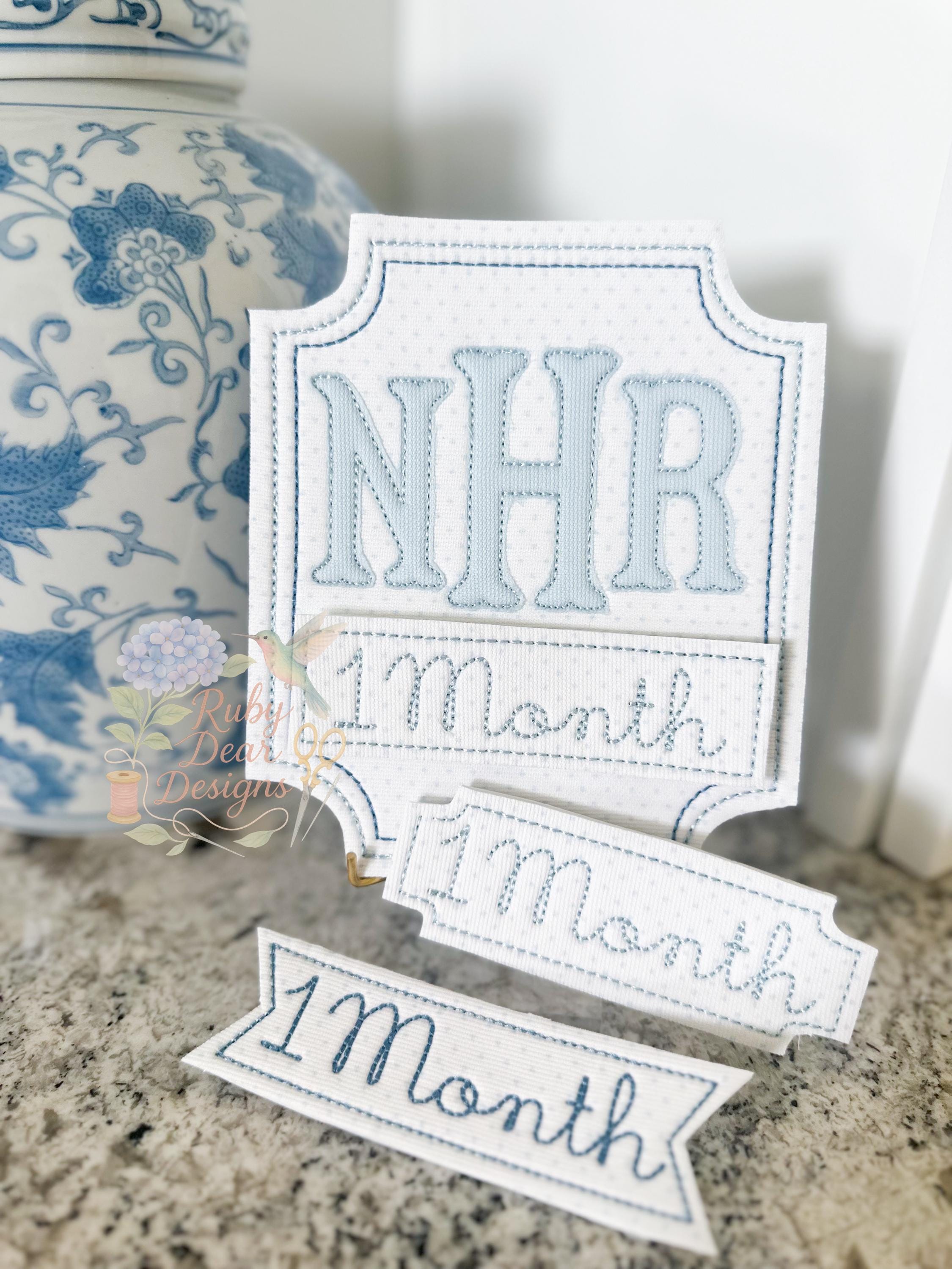 In The Hoop Milestone Card Vintage Rectangle Bean Stitch Outline Machine Embroidery Design