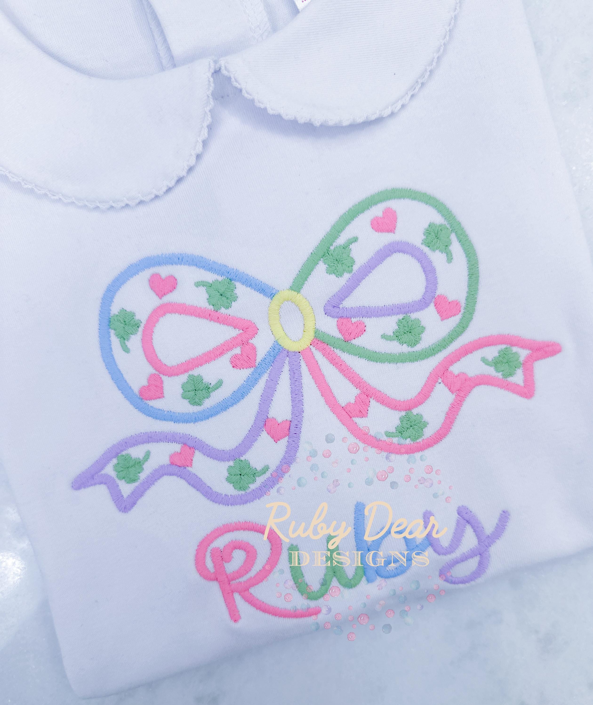 St Patrick's Rainbow Bow Satin Outline Machine Embroidery Design