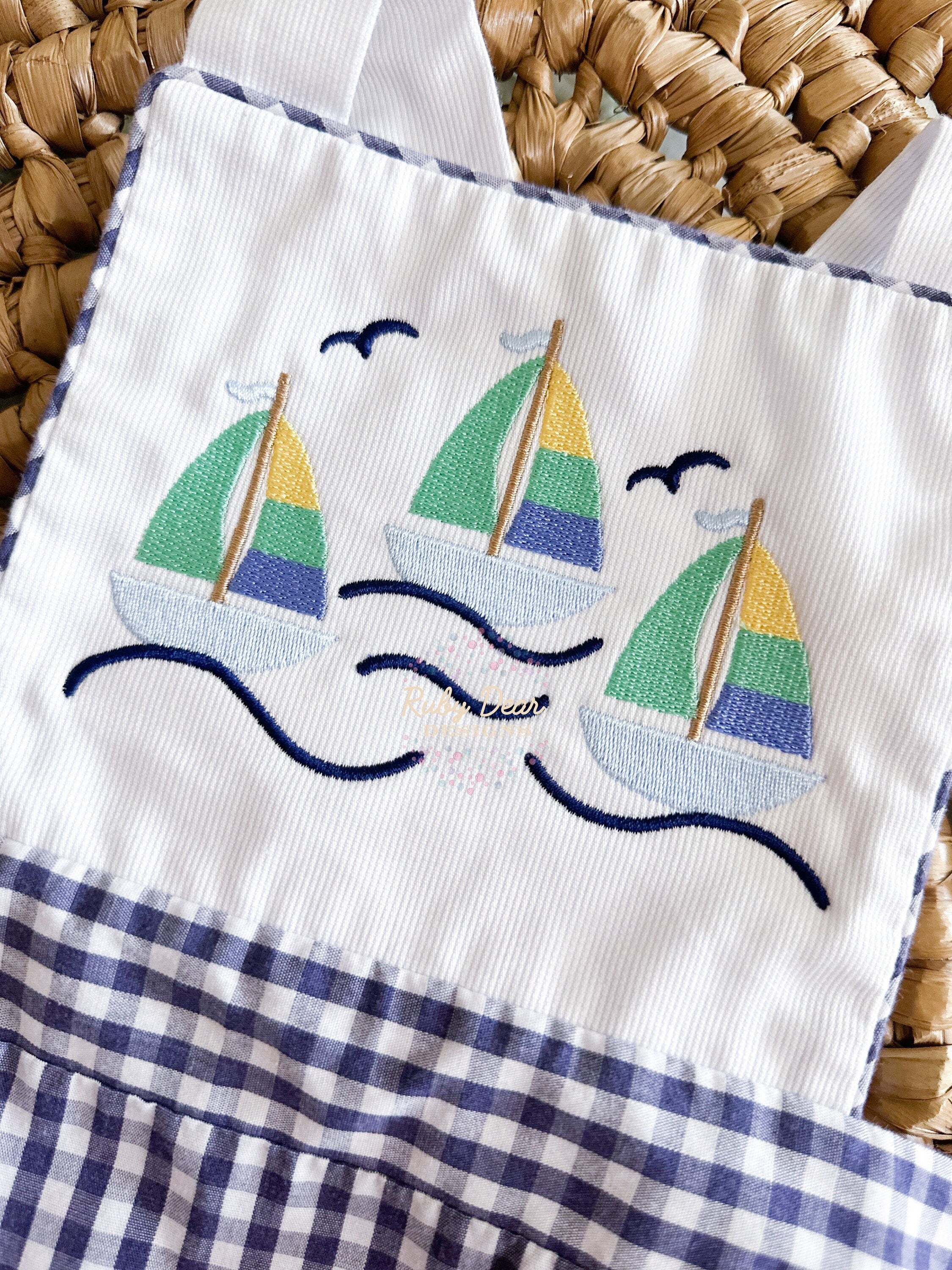 Sailboats with Birds Machine Embroidery Design