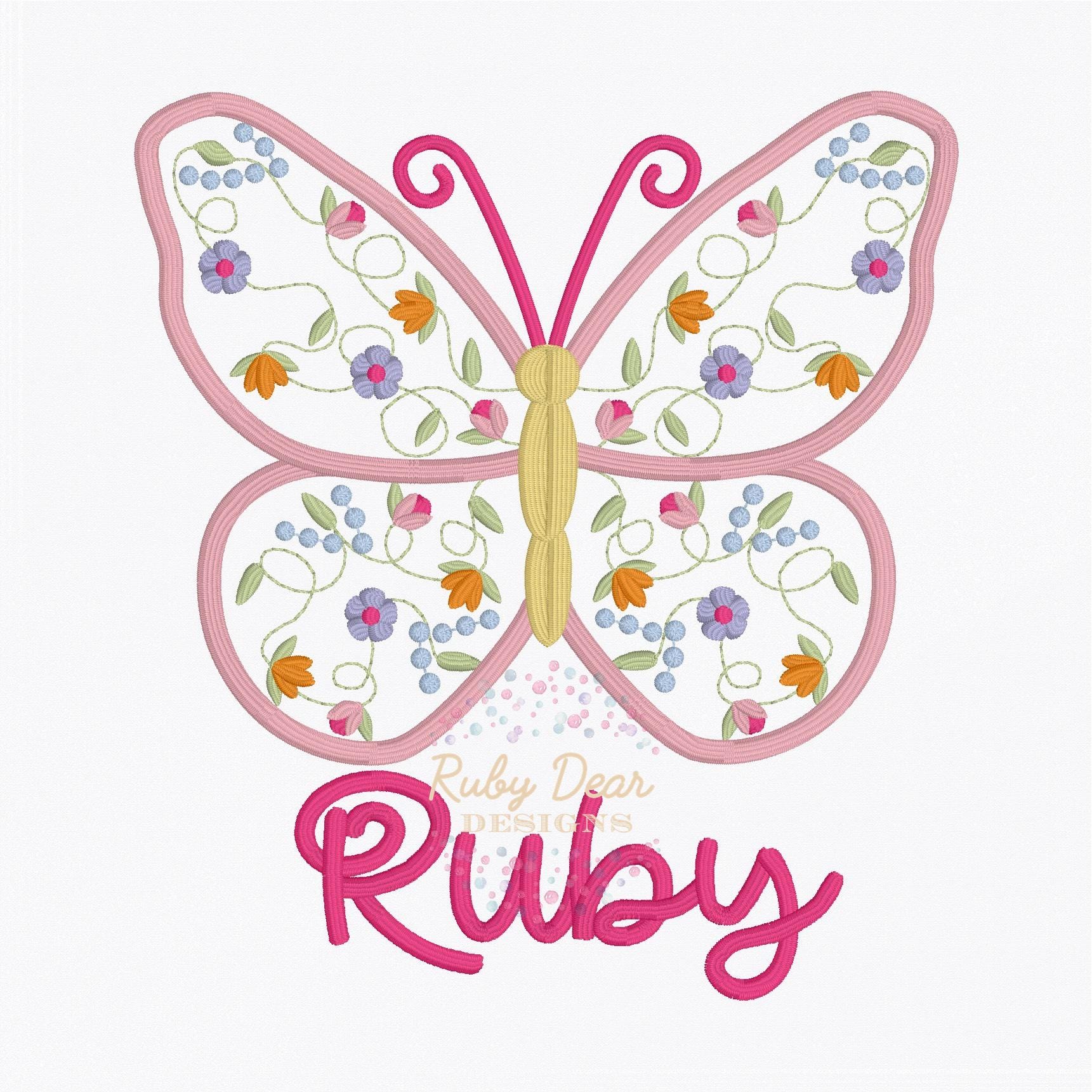 Butterfly Floral Satin Outline Stitch Machine Embroidery Design