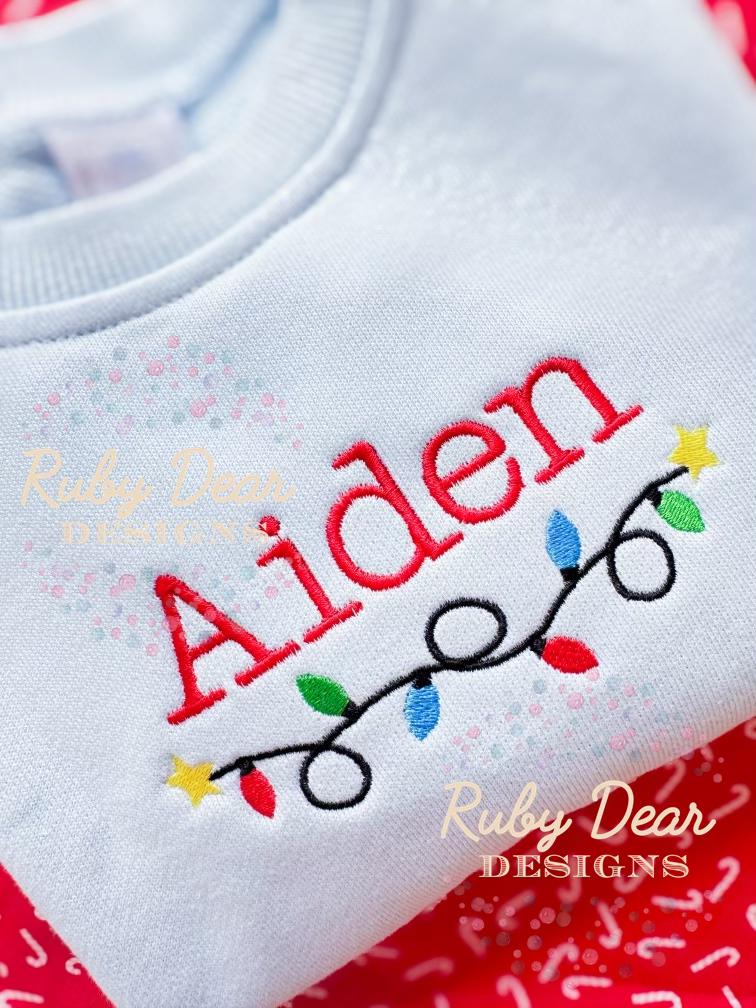 Christmas Light Strand with Stars Fill Stitch Machine Embroidery Design