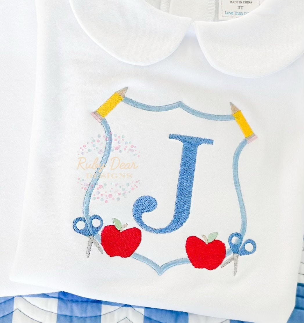 School Supply Crest Satin and Fill Stitch Machine Embroidery Design