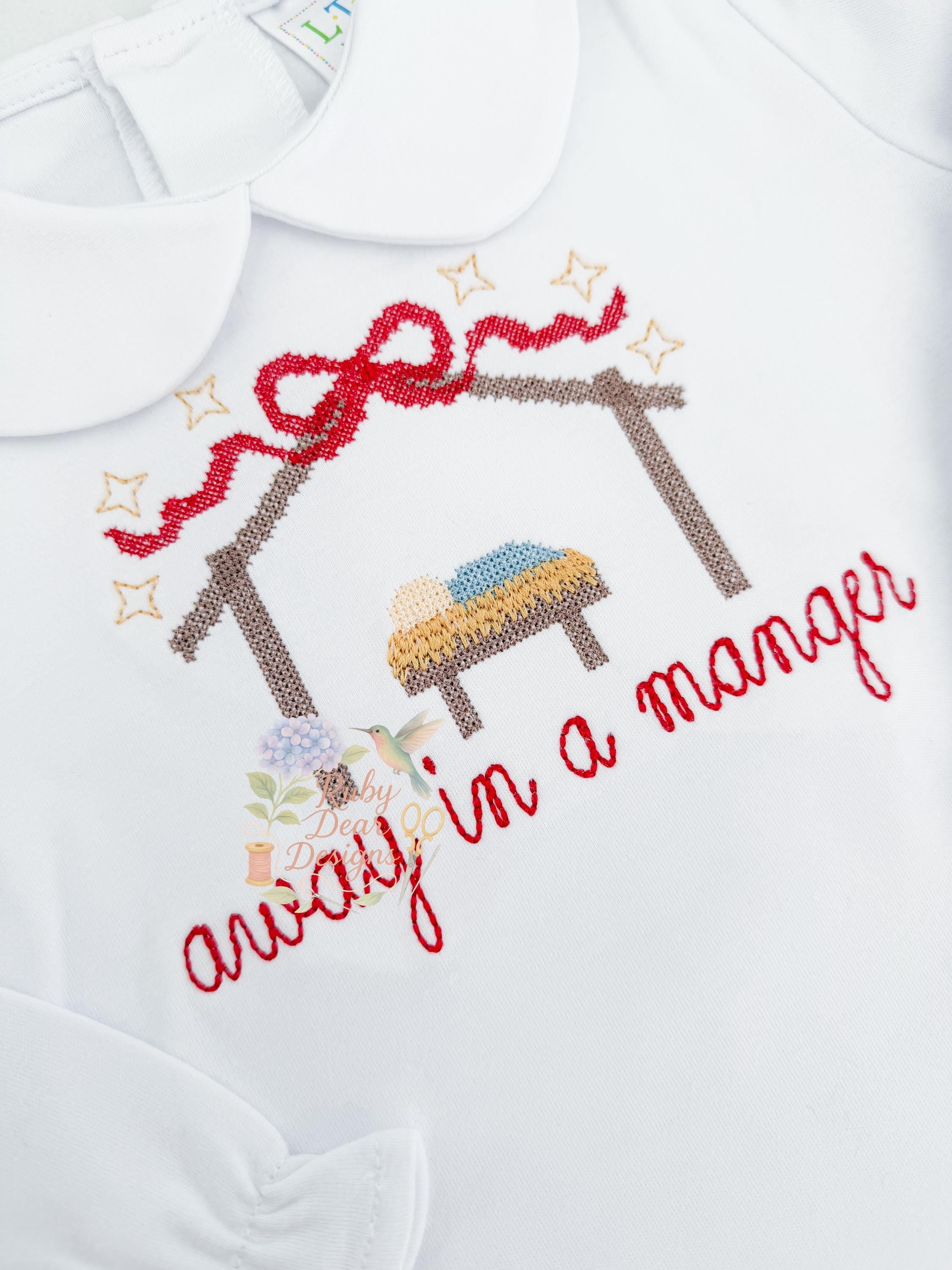 Nativity Christmas Manger with Bow Cross Stitch Machine Embroidery Design