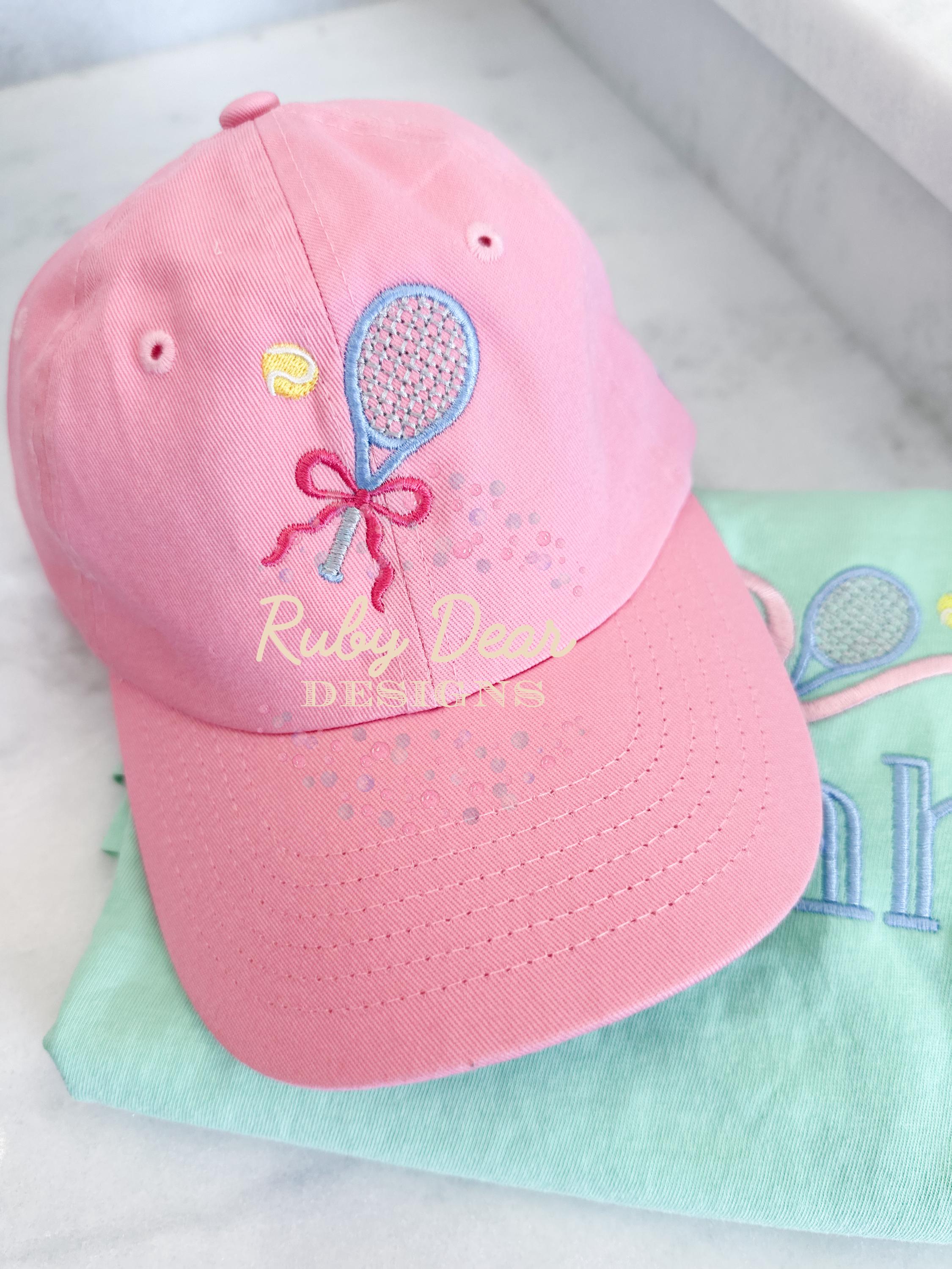 Tennis Racket and Ball with Bow Mini Satin Fill and Bean Stitch Machine Embroidery Design