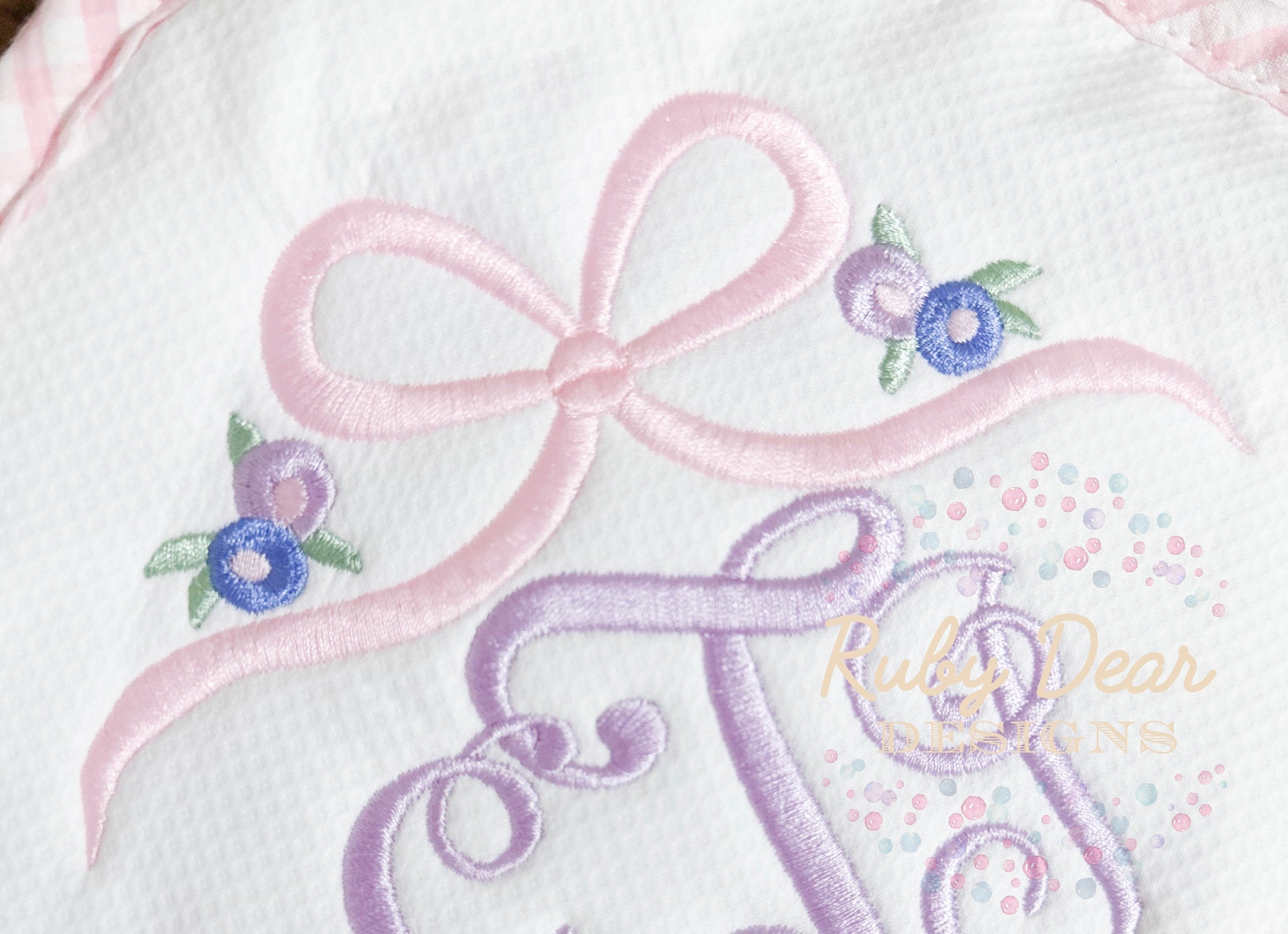 Bow with Floral Accents Monogram Topper Machine Embroidery Design