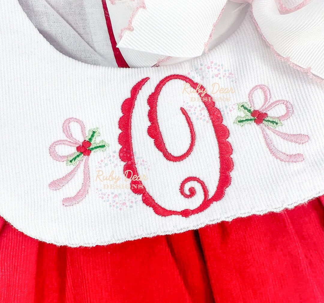 Holly Berry Single Side Bow Mini Satin and Fill Stitch Machine Embroidery Design