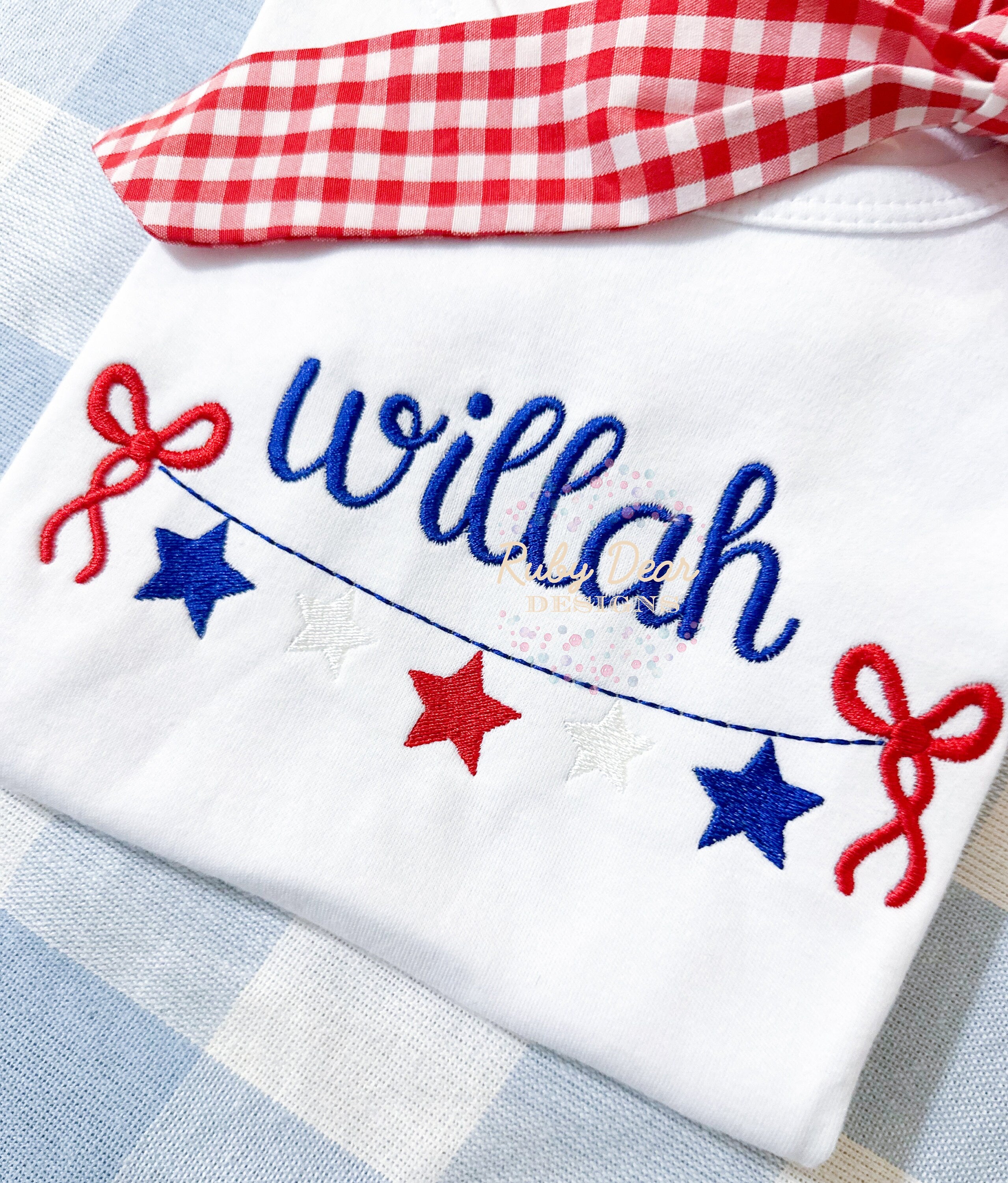 Patriotic Bow Swag Satin and Fill Stitch Machine Embroidery Design