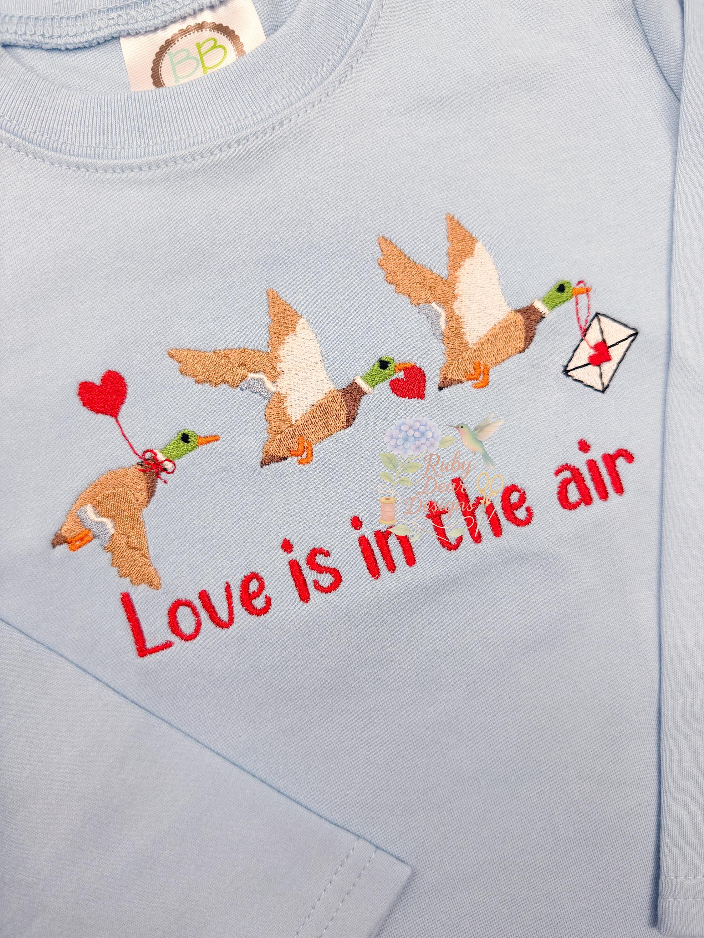 Valentine Mallard Trio with Hearts Fill Stitch Machine Embroidery Design