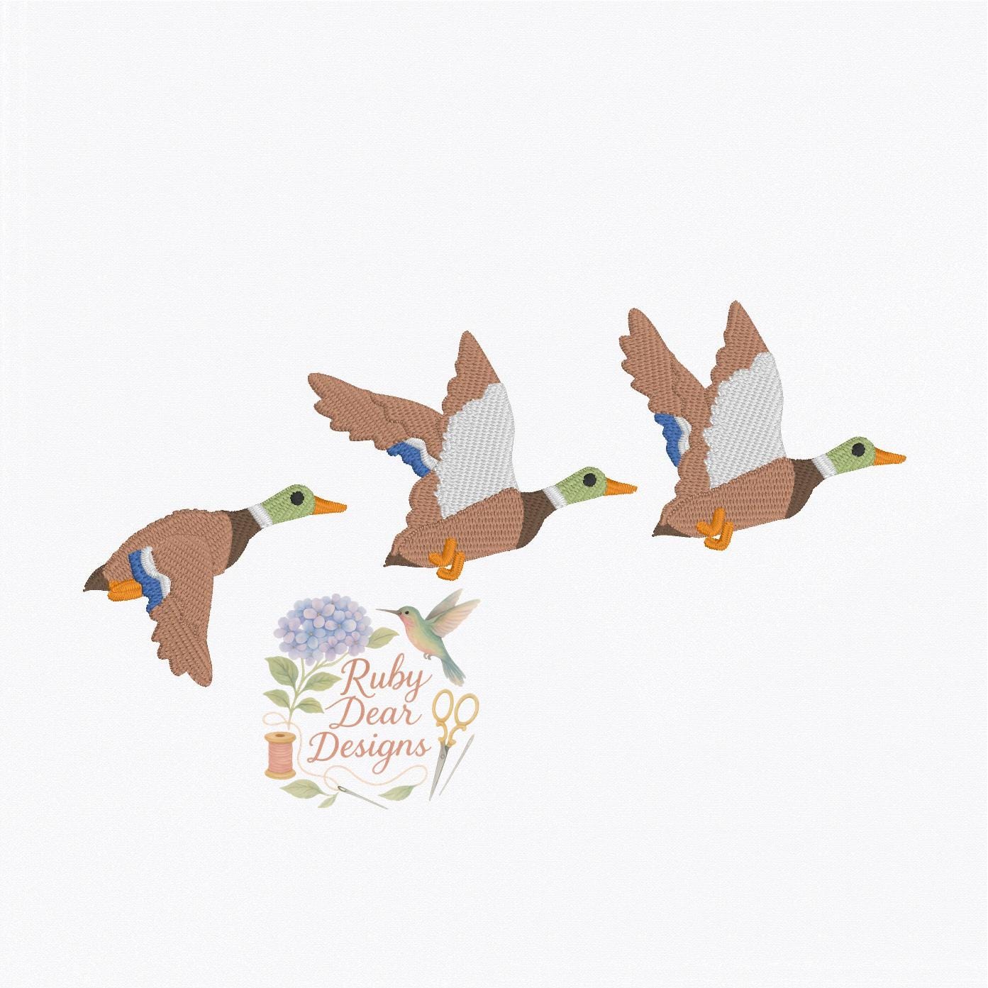 Mallard Ducks Flying Fill and Satin Stitch Machine Embroidery Design
