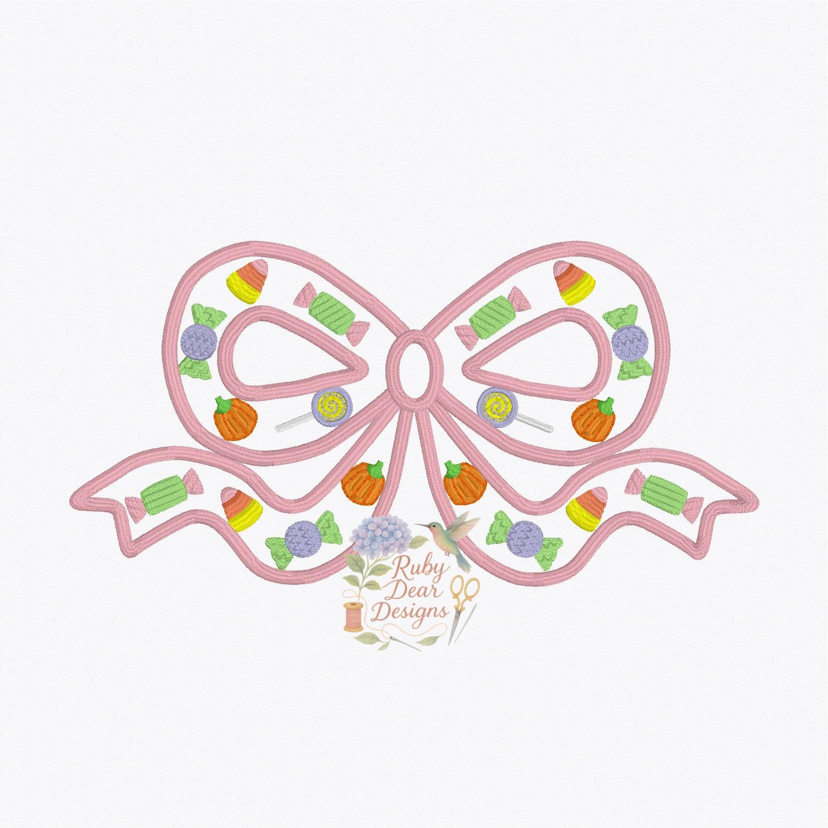 Halloween Mini Candy Trick or Treat Bow Satin Stitch Machine Embroidery Design