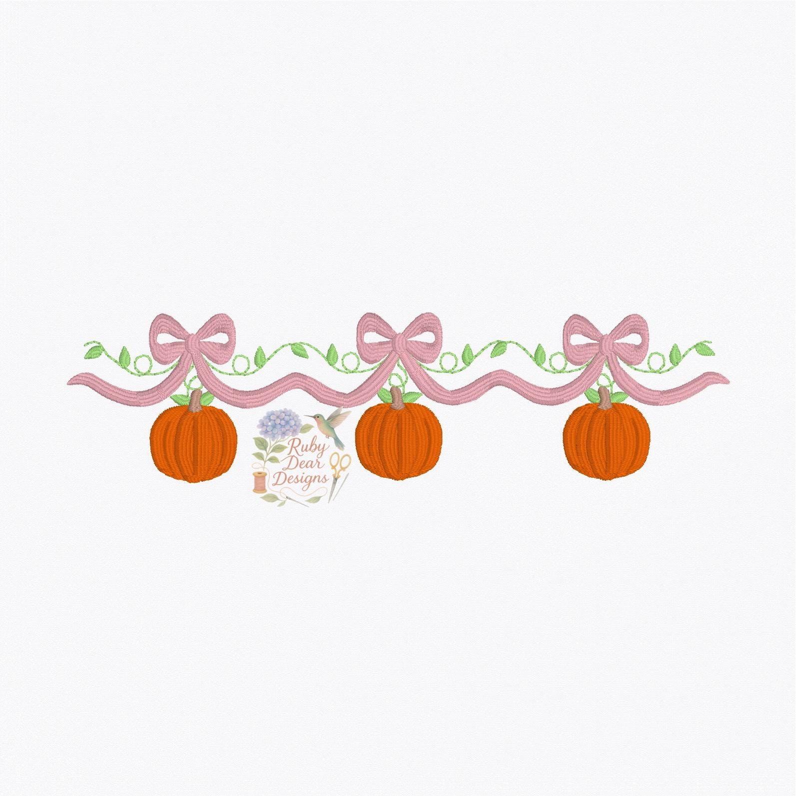 Pumpkin Vine Bow Trio Satin Stitch Machine Embroidery Design