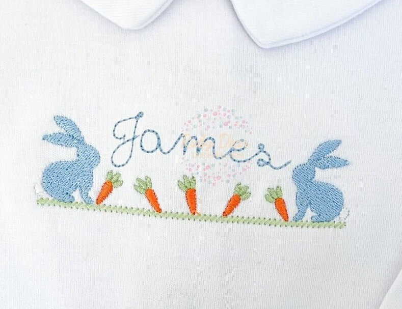 Easter Boy Bunny with Carrots Satin and Fill Stitch Machine Embroidery Design