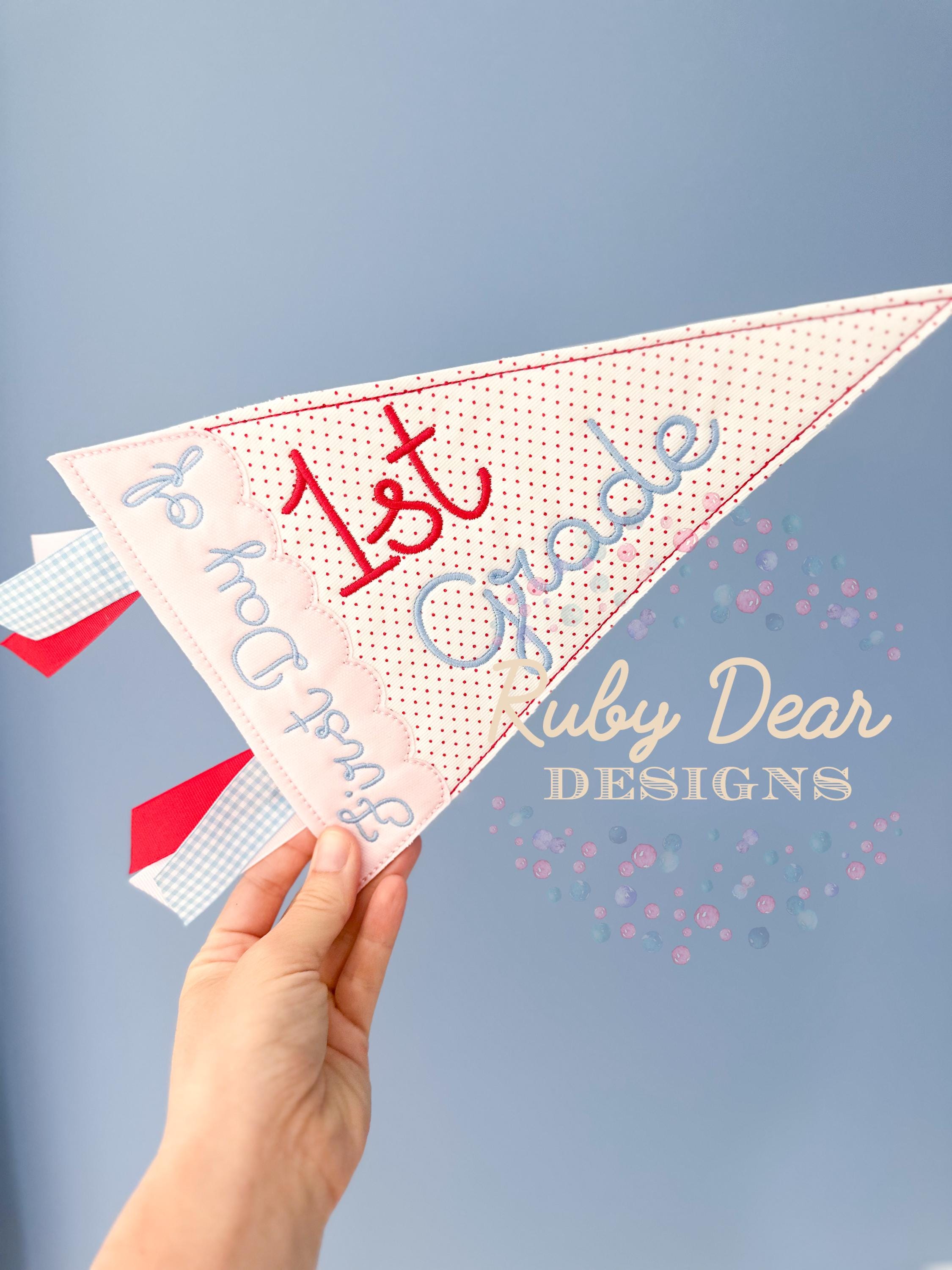 In The Hoop Scallop Pennant Back To School Bean Stitch Machine Embroidery Design