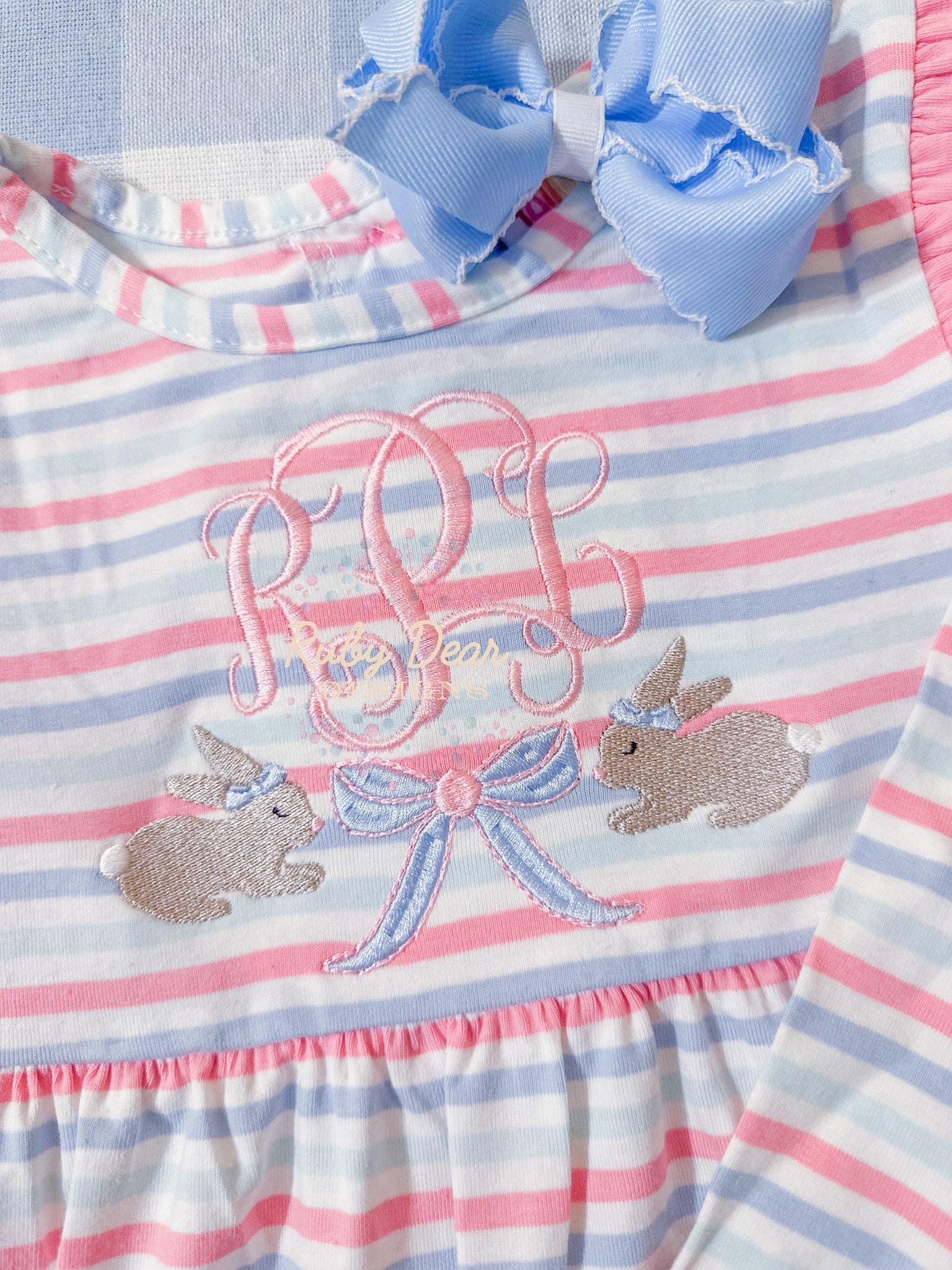 Bunny Bow Frame Fill Stitch Machine Embroidery Design