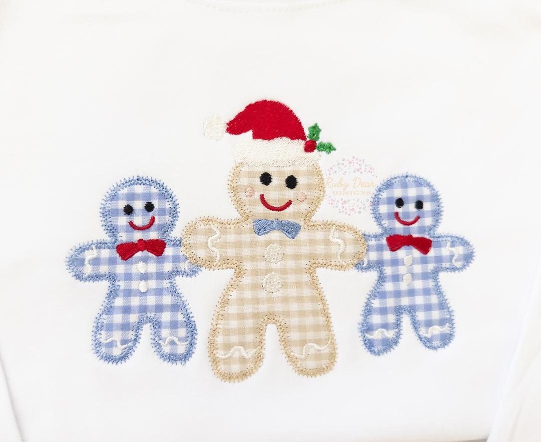 Gingerbread Boy Club Trio Appliqué Zig Zag Stitch Machine Embroidery Design