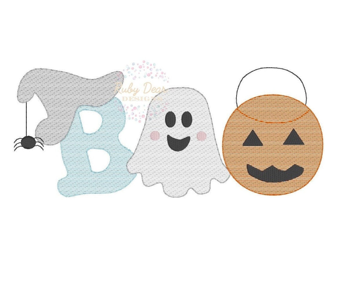 BOO Boy Sketch Stitch Machine Embroidery Design