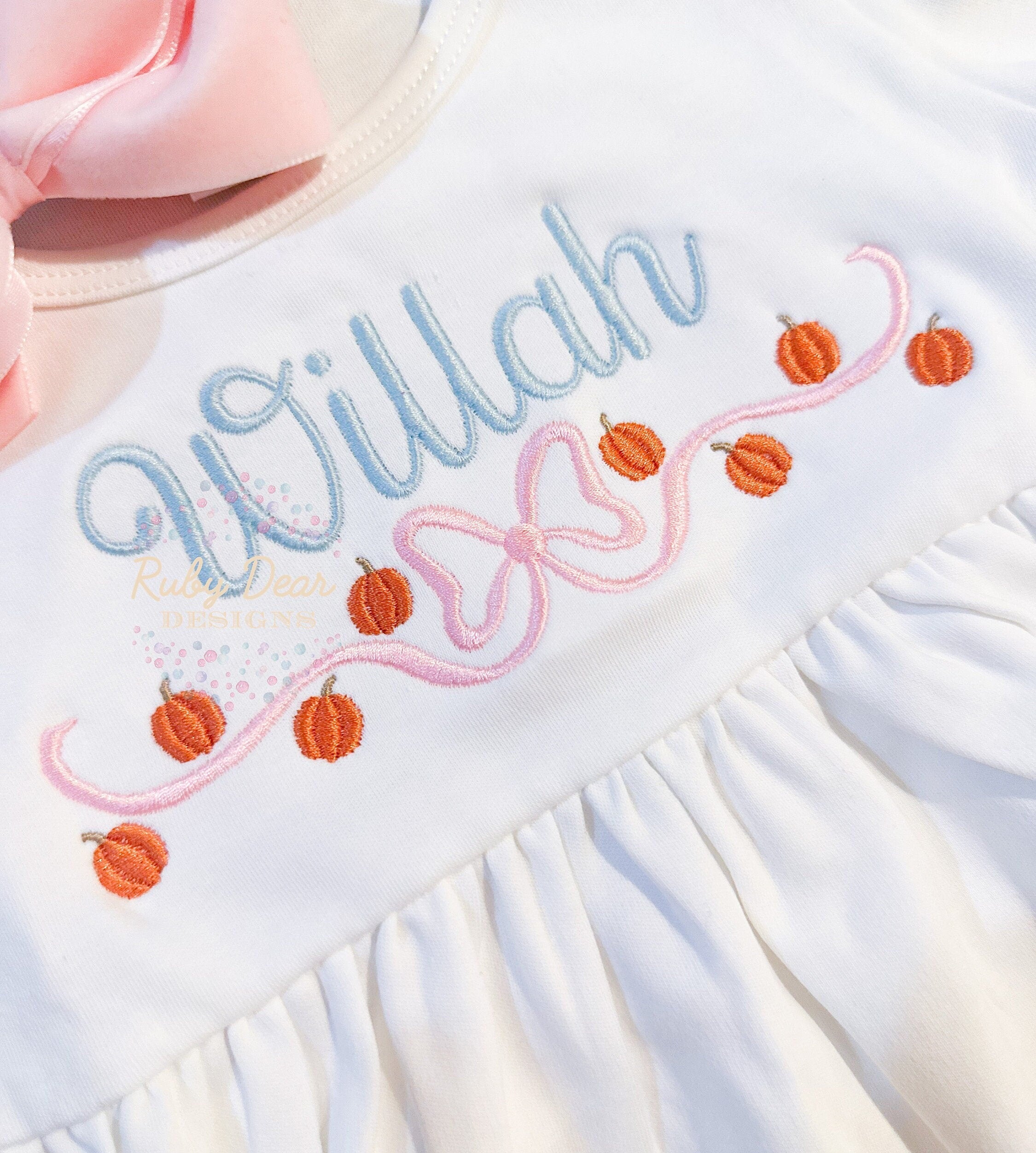 Pumpkins Tumbling Bow Satin Stitch Machine Embroidery Design