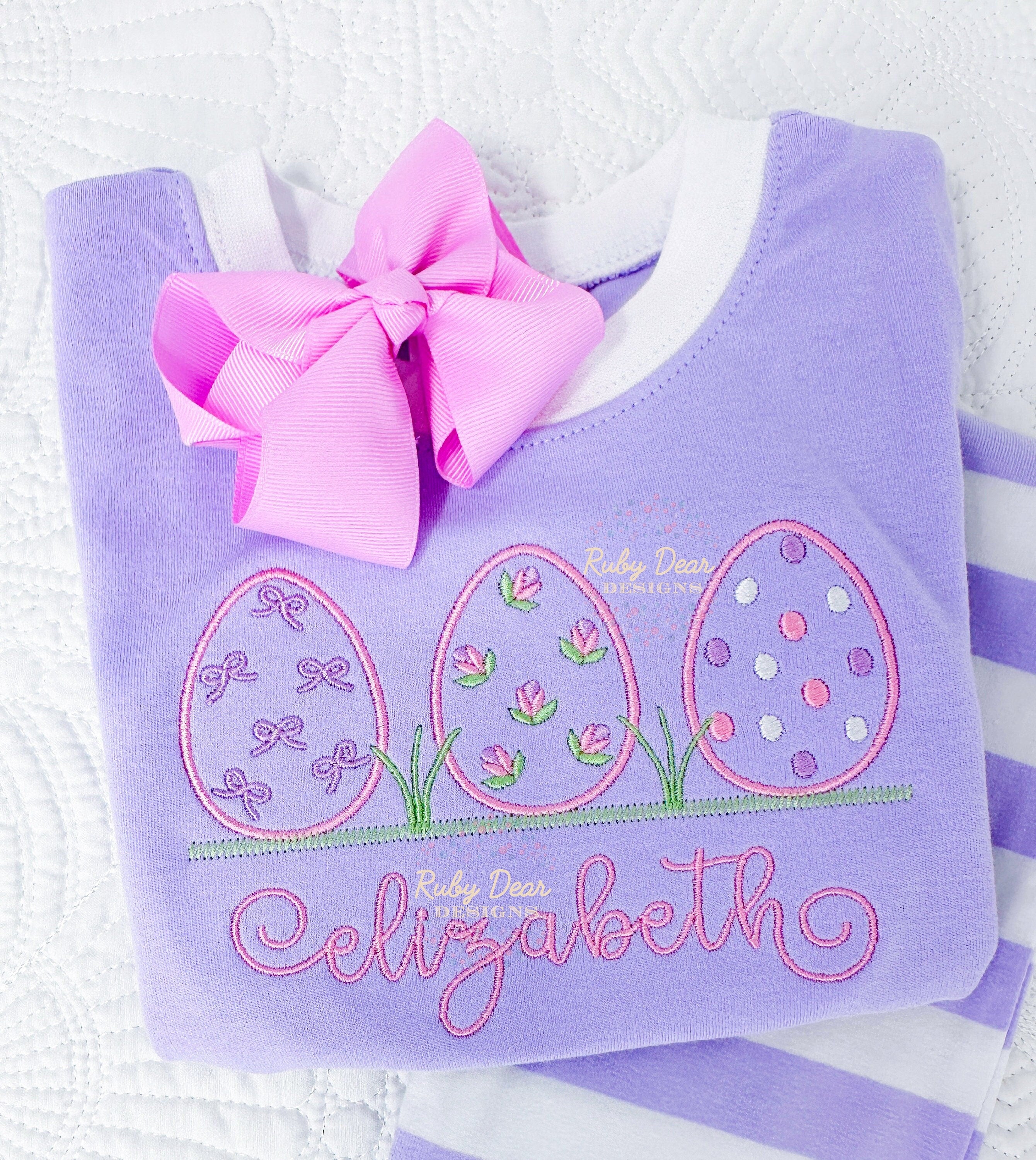 Easter Egg Girl Row Satin Stitch Machine Embroidery Design