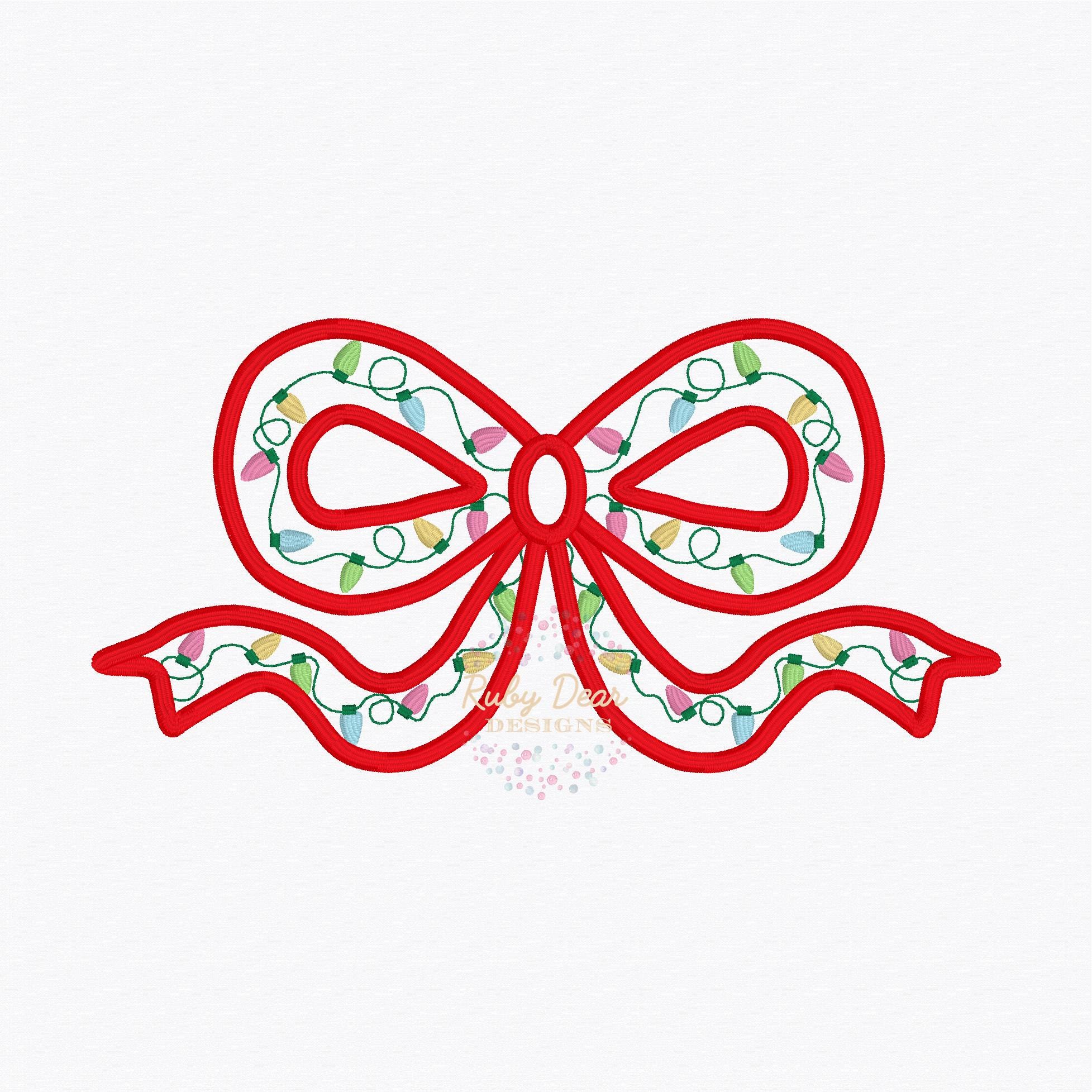 Christmas Lights Bow Satin Outline Machine Embroidery Design