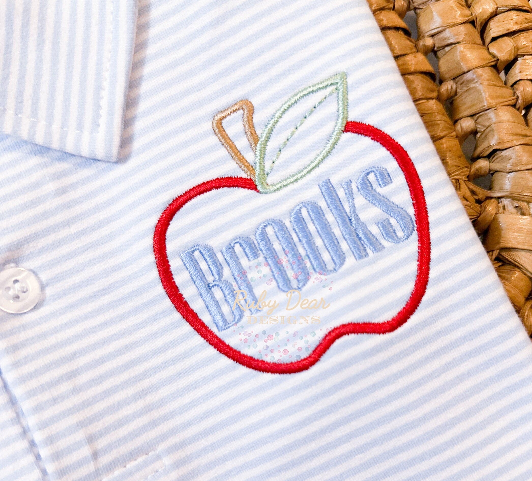 Apple Outline Mini Satin and Bean Stitch Machine Embroidery Design