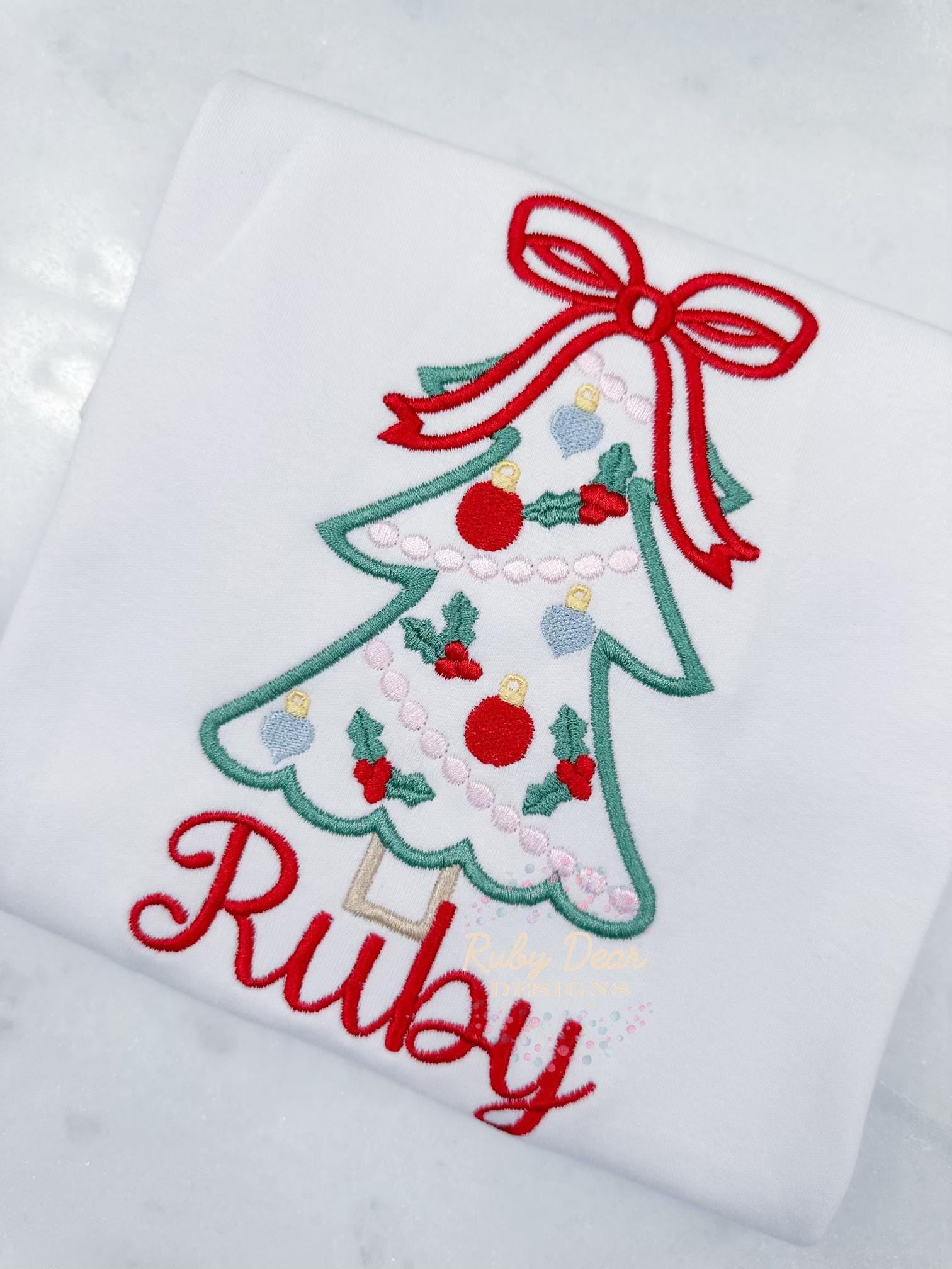 Christmas Tree Girly Satin Outline Machine Embroidery Design