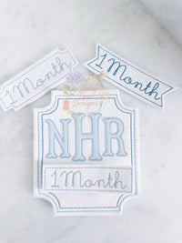 In The Hoop Milestone Card Vintage Rectangle Bean Stitch Outline Machine Embroidery Design