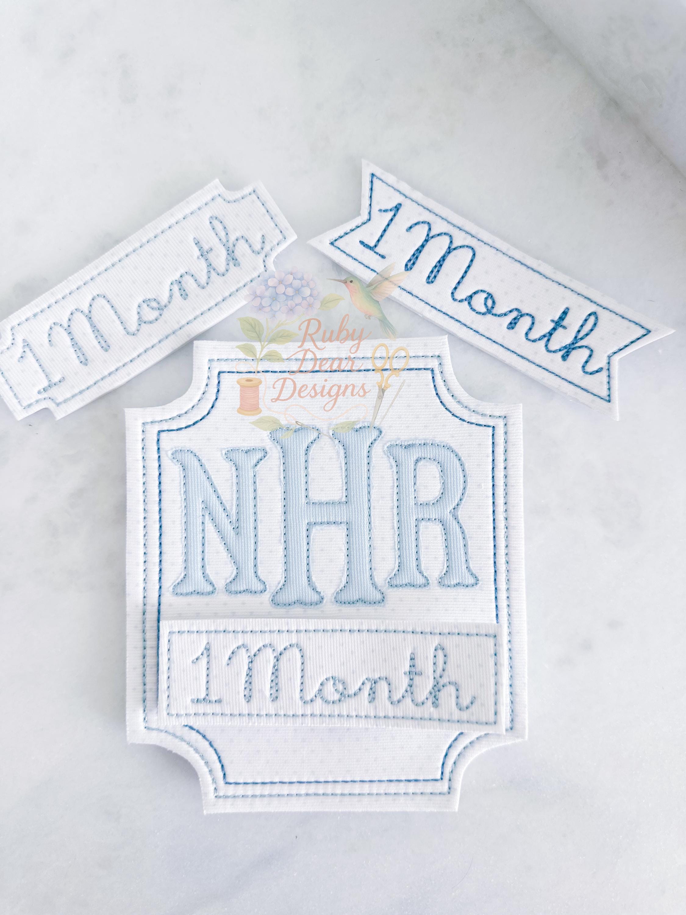 In The Hoop Milestone Card Vintage Rectangle Bean Stitch Outline Machine Embroidery Design