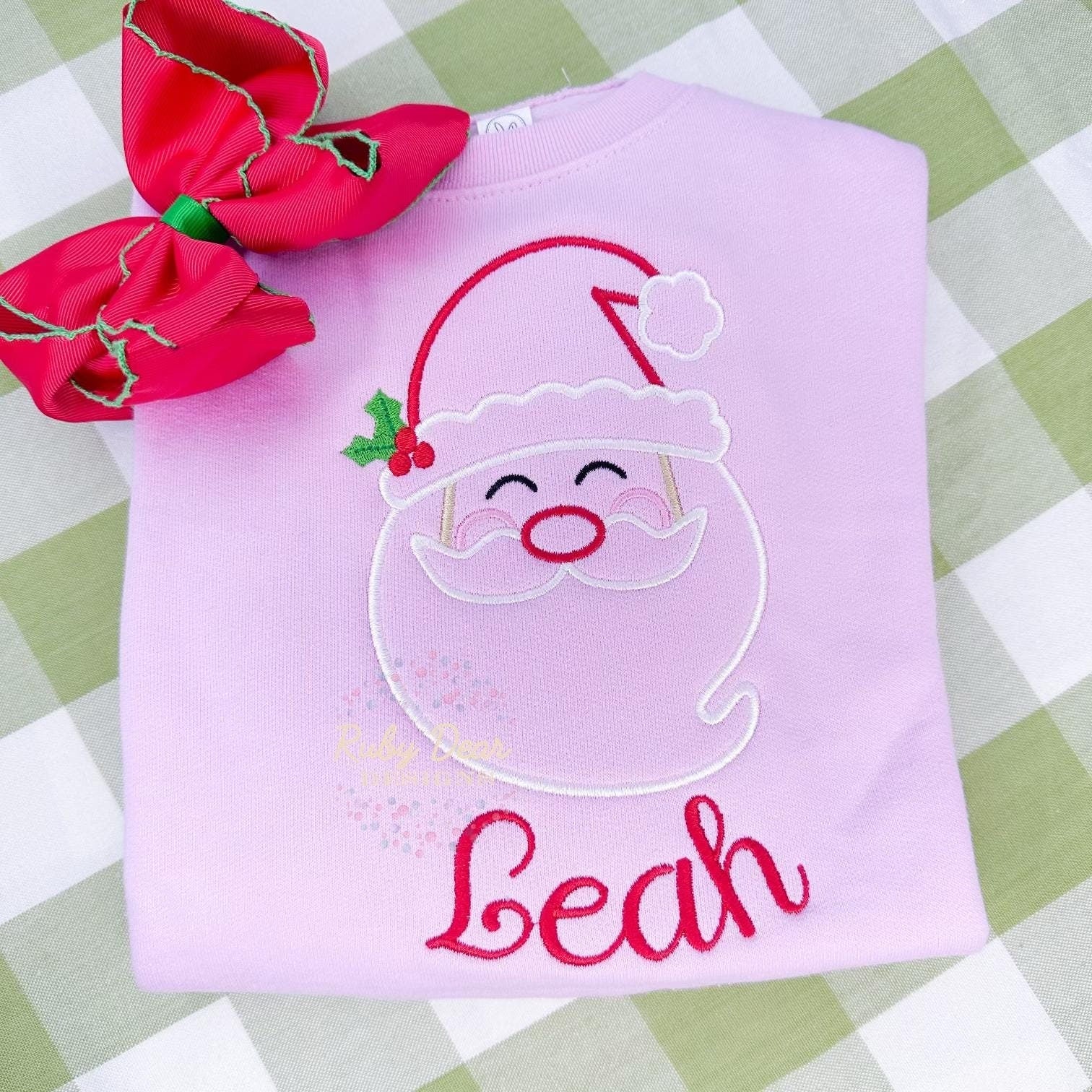Santa Silhouette Satin Stitch Outline with Holly Berry Machine Embroidery Design