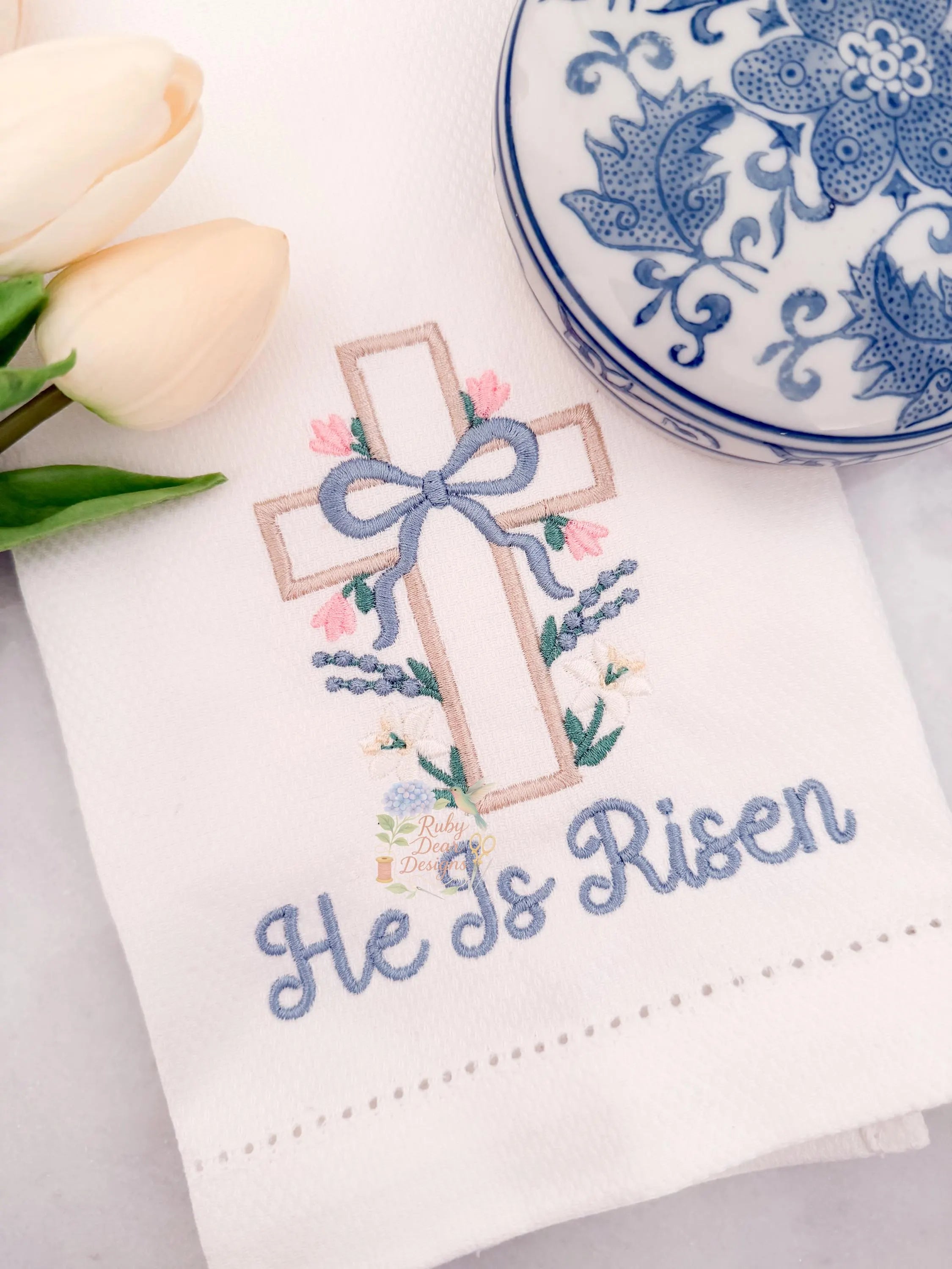 Floral Cross Satin Outline Easter Machine Embroidery Design