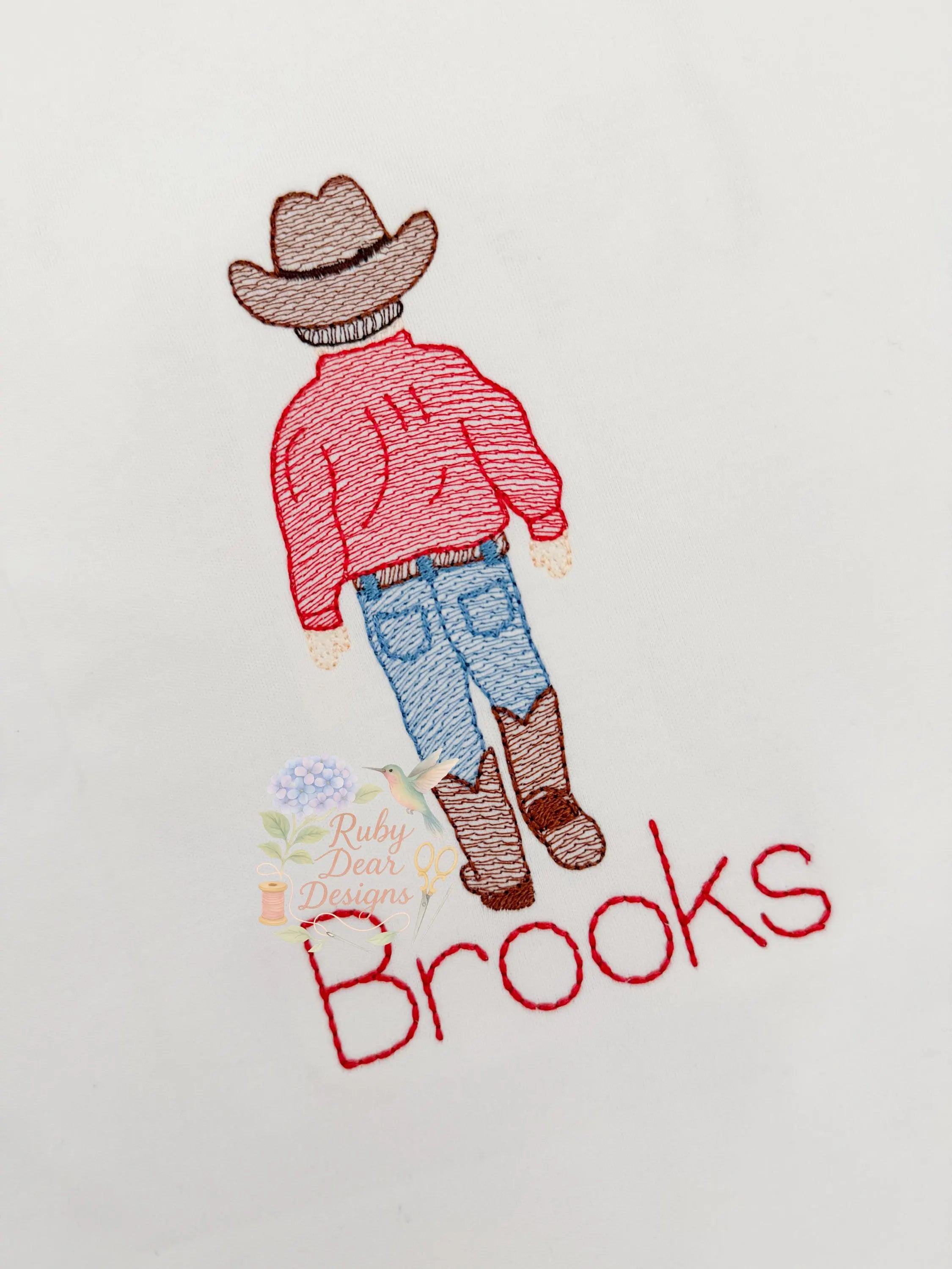Little Cowboy Sketch Stitch Machine Embroidery Design